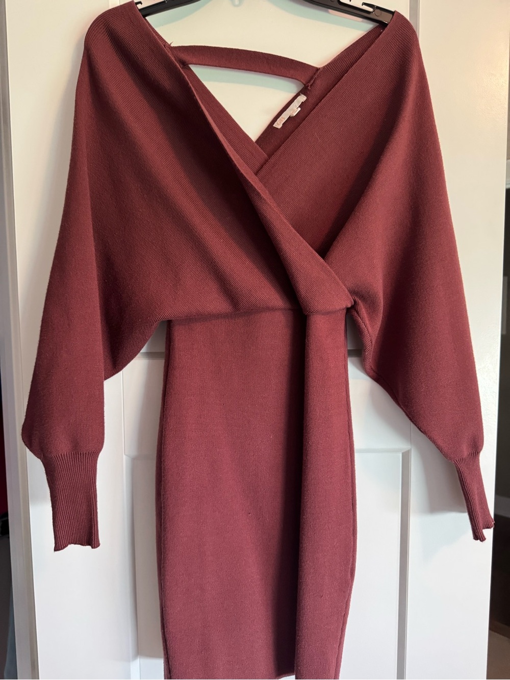 Gianni Bini Off-the-Shoulder Wrap Sweater Dress in Burgundy